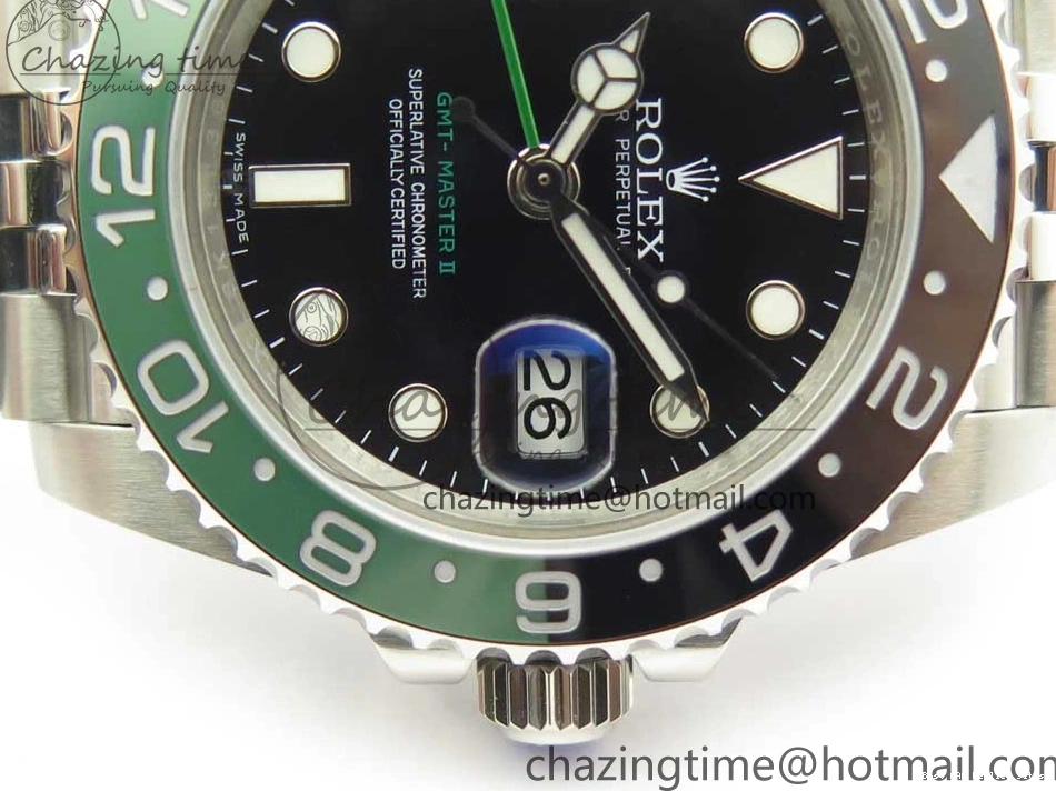 Best AAA Replica Sites GMT-Master Bezel Ceramic Black BPF Bracelet on Green Jubilee 126710 3347 SS Dial A II UrbanChic Black BLRO SS 1225